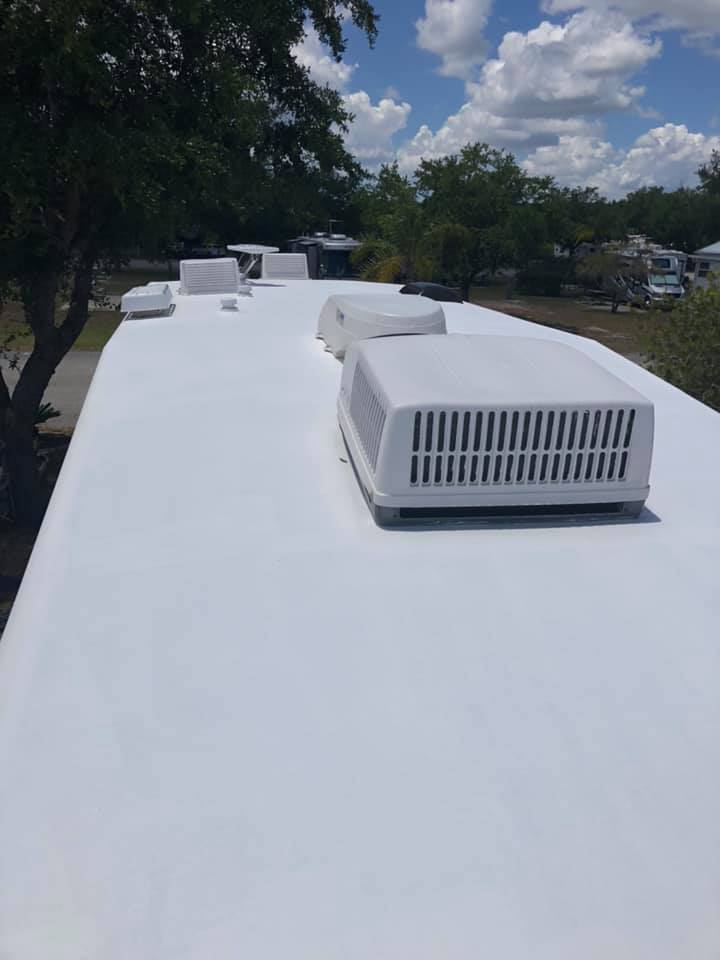 Freshly resealed and coated RV roof