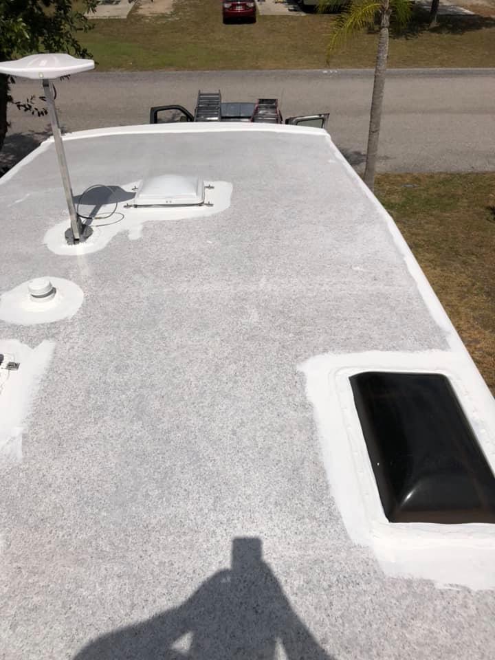 RV roof coating and resealing job